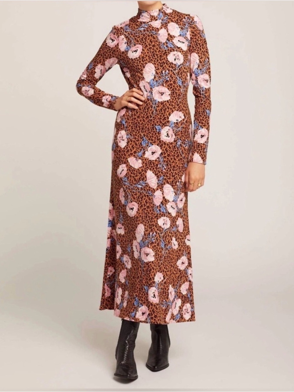 Free People Brown Leopard & Pink Floral Maxi Dress